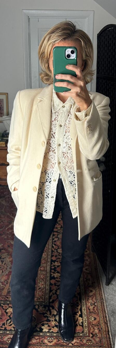 Vintage 90's Winter White Wool Blend Blazer Size S | Women's Workwear
